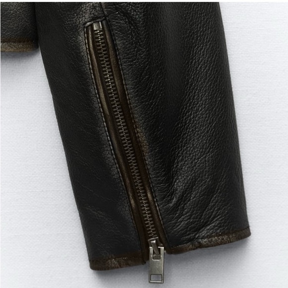 ~ SOLD 📦 New!! ZARA Distressed Cropped Genuine Leather Jacket - Picture 6 of 10